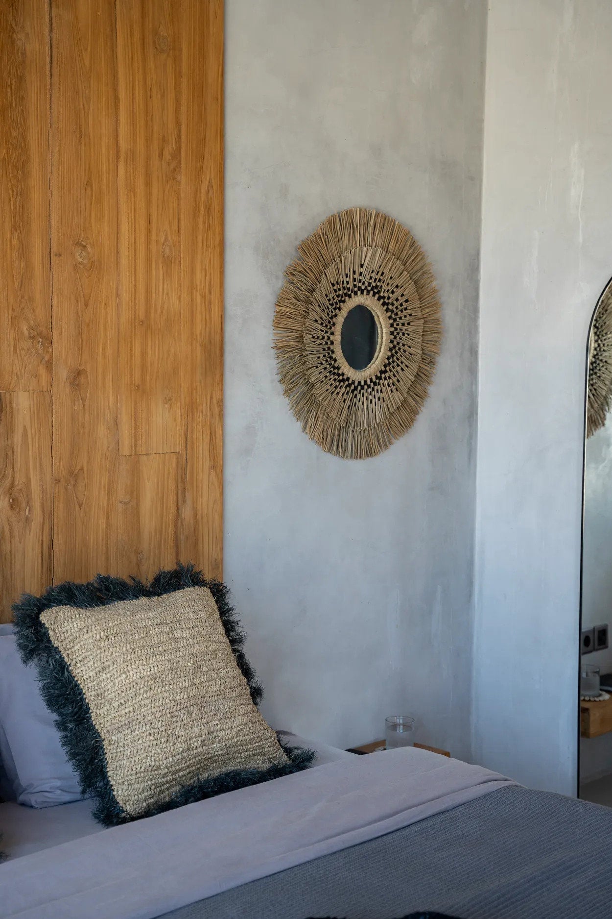 Funda de cojín cuadrada de rafia - natural/negro - 60x60