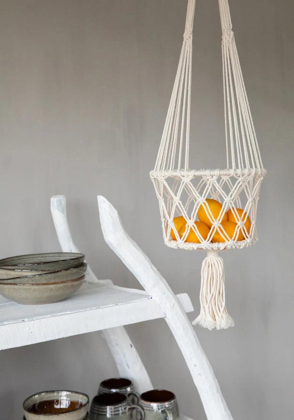 Soporte para plantas de macramé - Blanco - L