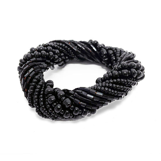Anillo para servilleta con cuentas - Negro - Juego de 4