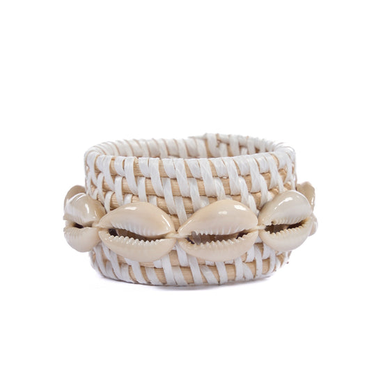 Anillo para servilletas de ratán con forma de concha - blanco