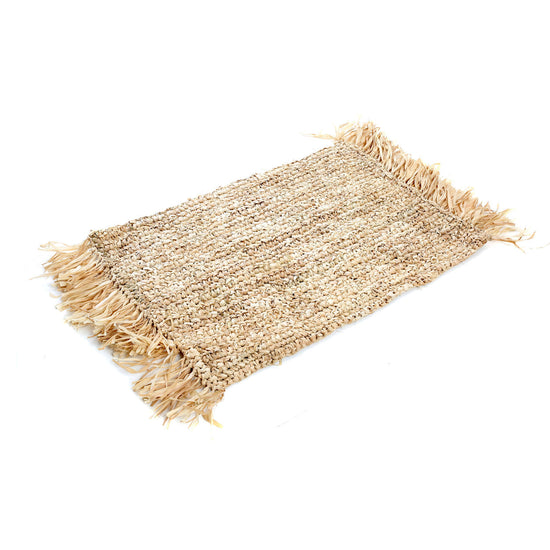 Individual rectangular de rafia con flecos - natural