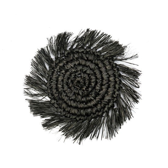 Posavasos de rafia con flecos - Negro