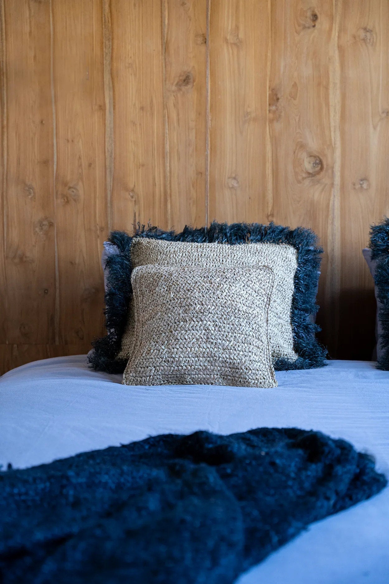 Funda de cojín cuadrada Raffia Flores - natural - 40 x 40 cm