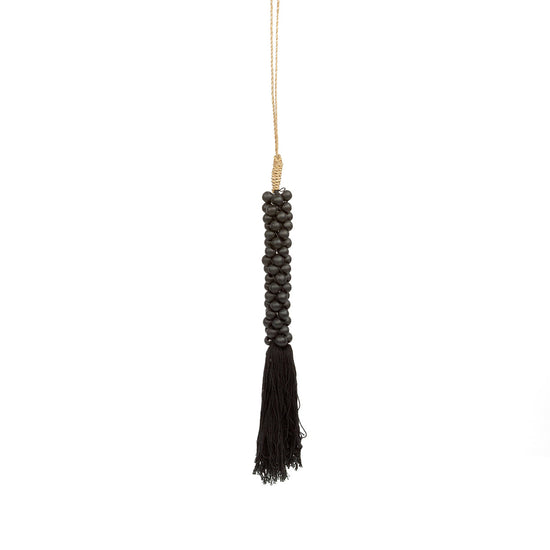 Cuentas de madera con borla de algodón negra