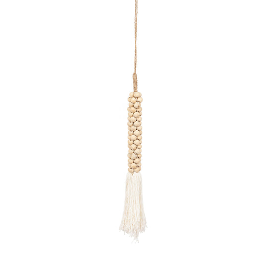 Cuentas de madera con borla de algodón - blanco natural