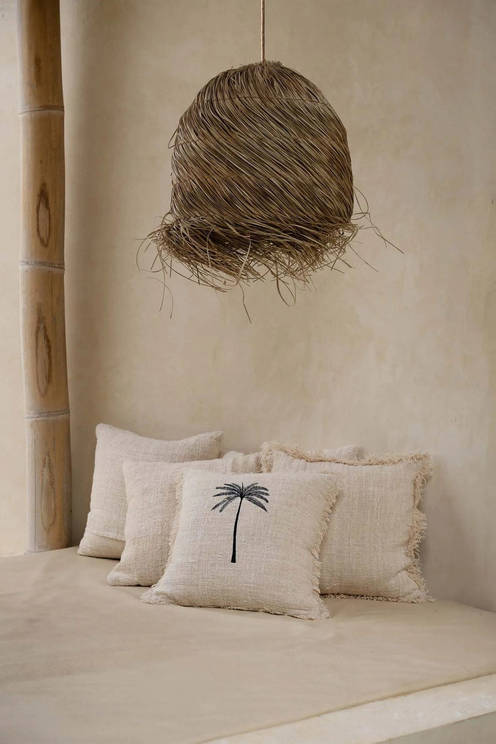 The Gili Palm Cushion Cover - Natural Black