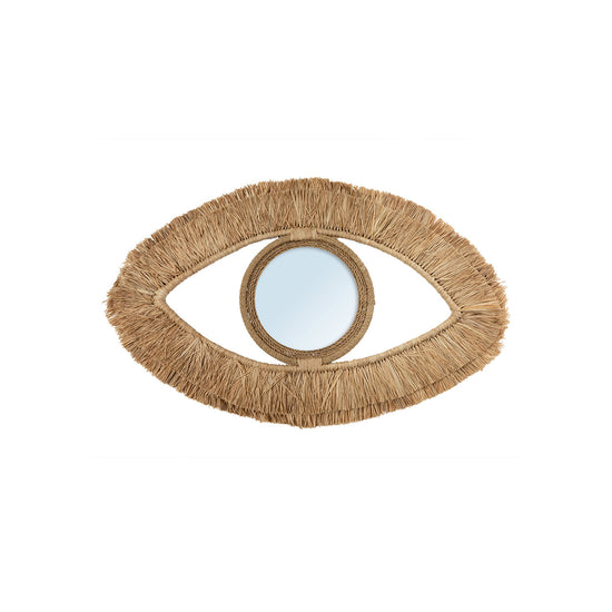 Espejo con forma de ojo de rafia - Natural - M
