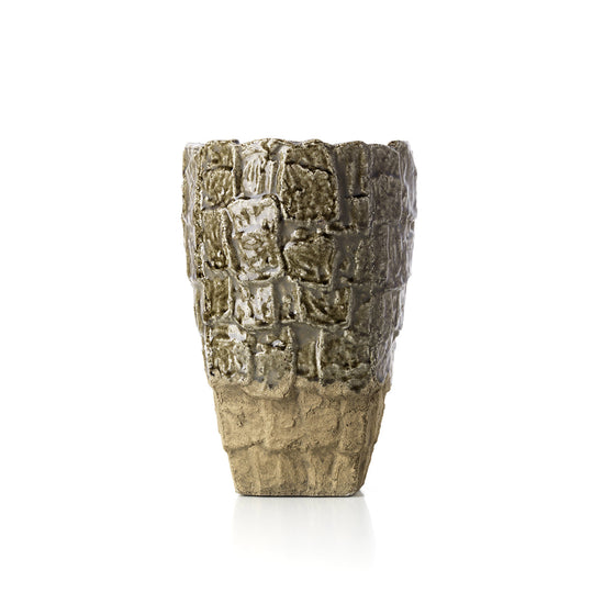 Jarrón con textura de roca - piedra gris - L