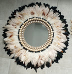 ESPEJO DE PLUMAS color tierra y negro