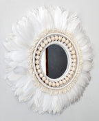 ESPEJO DE PLUMAS, macrame y cuentas de madera