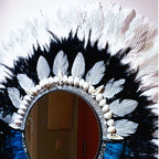 ESPEJO DE PLUMAS y conchas con detalle en color