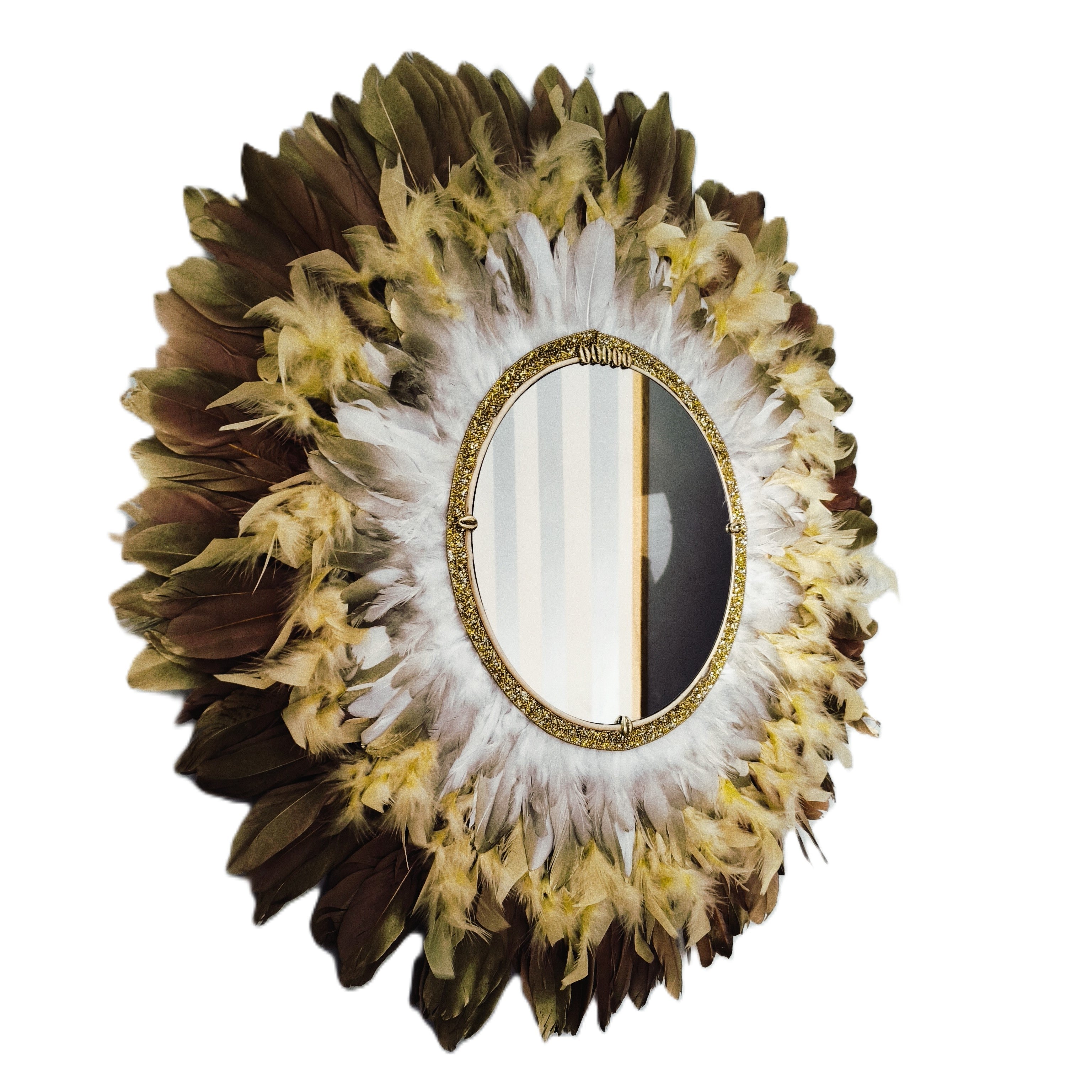 Espejo de plumas "Sol dorado”