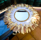 Espejo de plumas "Sol dorado”