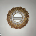 Espejo de plumas "Sol dorado”