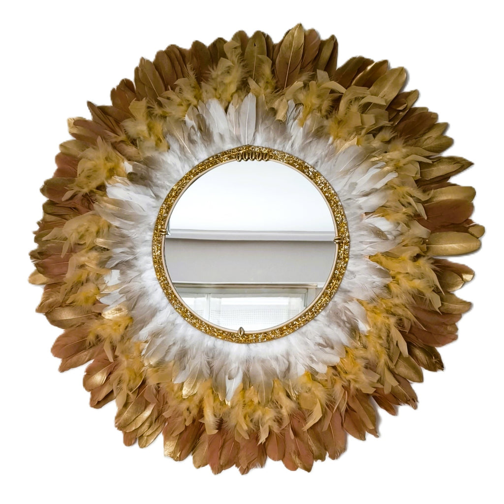 Espejo de plumas "Sol dorado”