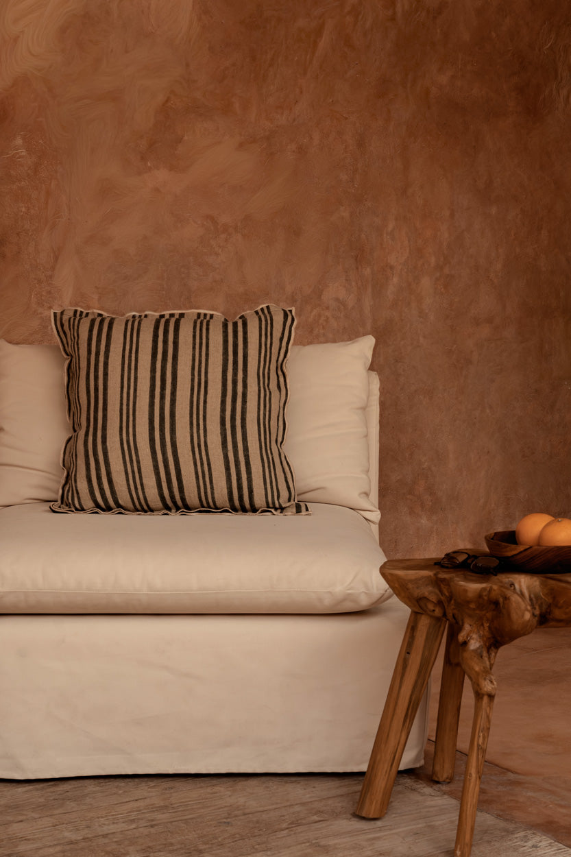 Funda de cojín a rayas nórdicas - Natural/Negro - 50x50