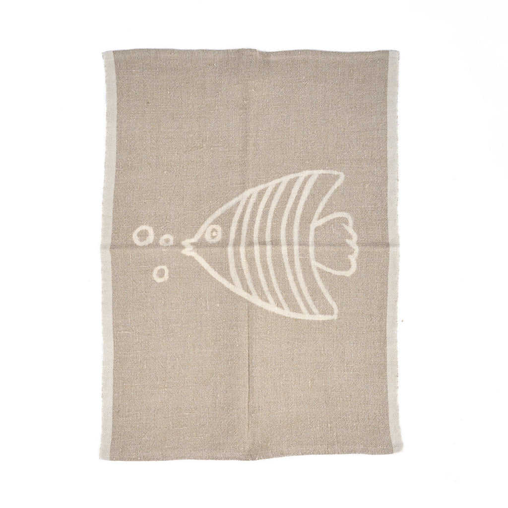 De Linen Fish Keukendoek - Natural White - 50x70