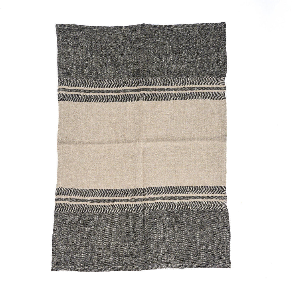 De Linen Dash Keukendoek - Natural Black - 50x70