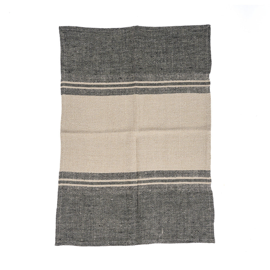 De Linen Dash Keukendoek - Natural Black - 50x70