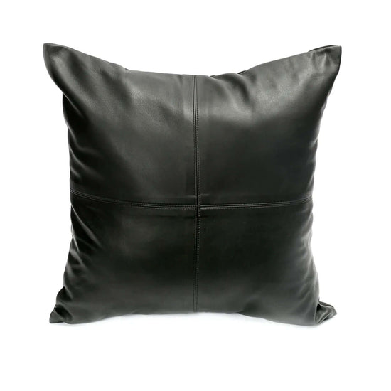 Funda para cojín de cuero de cuatro paneles - Negra - 40x40