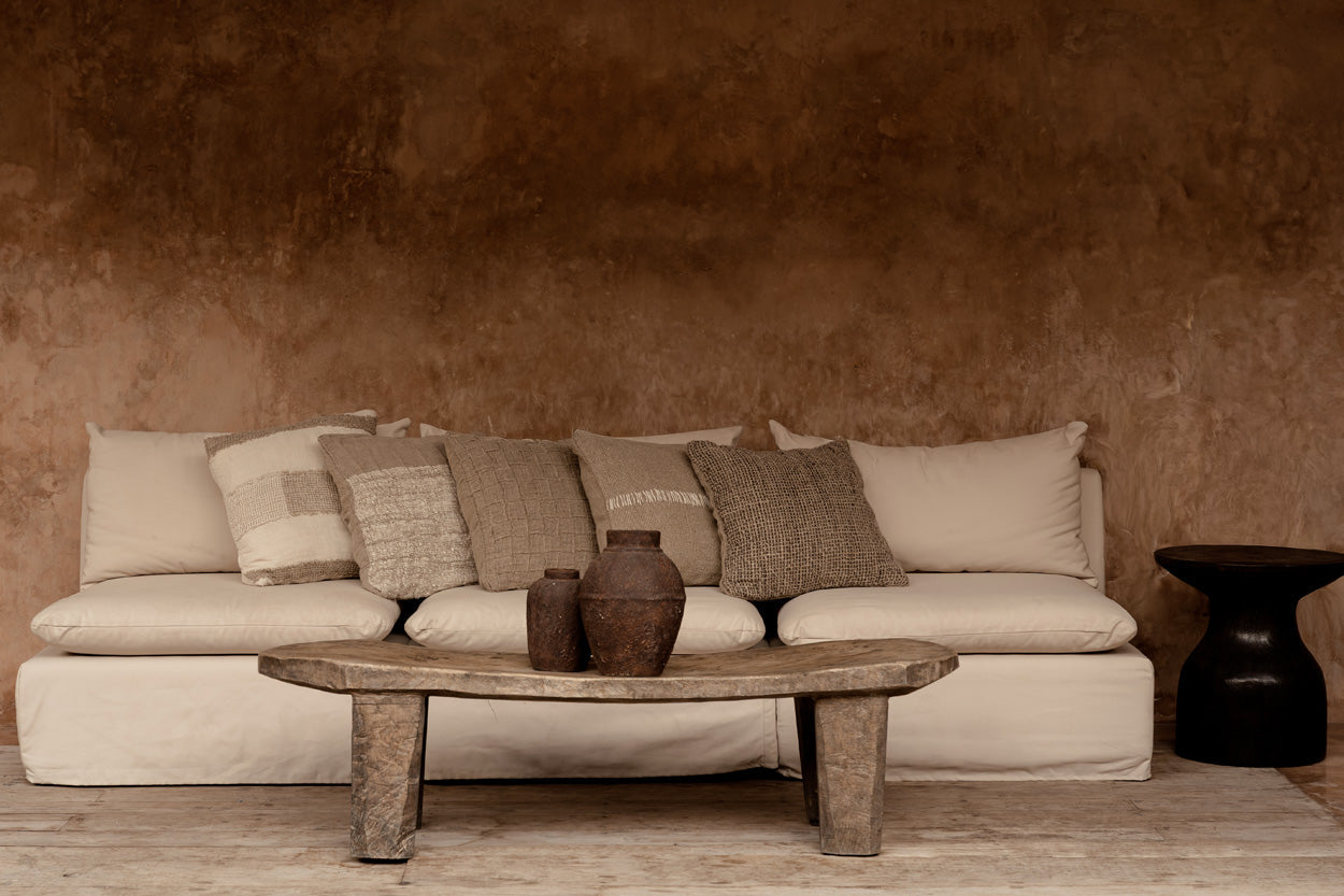 Funda de cojín en punto lino - blanco natural