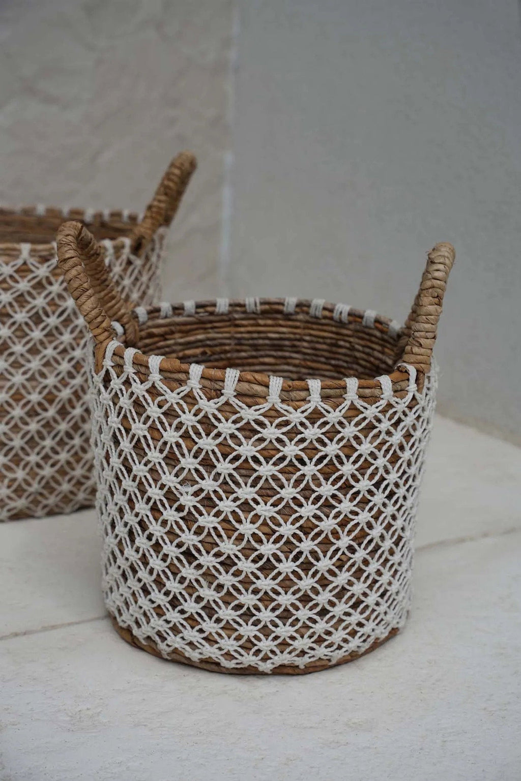 Cesta de macramé con puntadas cruzadas - S