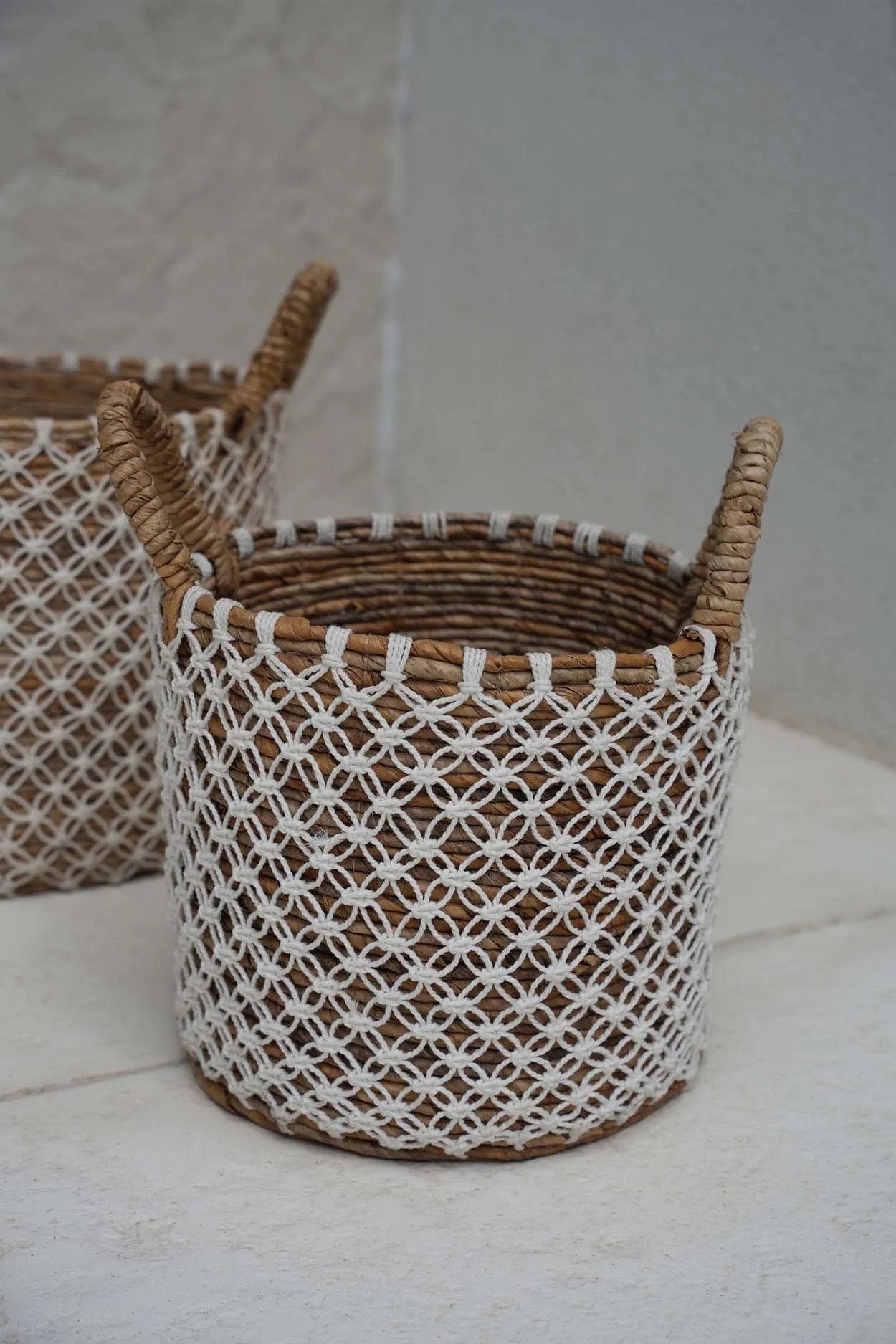 Cesta de macramé con puntadas cruzadas - S