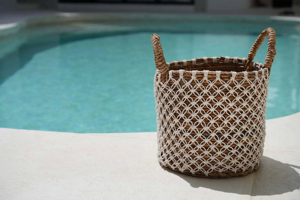 Cesta de macramé con puntadas cruzadas - S