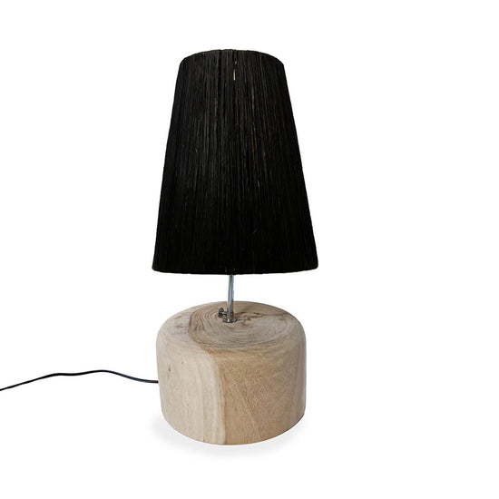 Lámpara de mesa de teca y rafia - negro natural