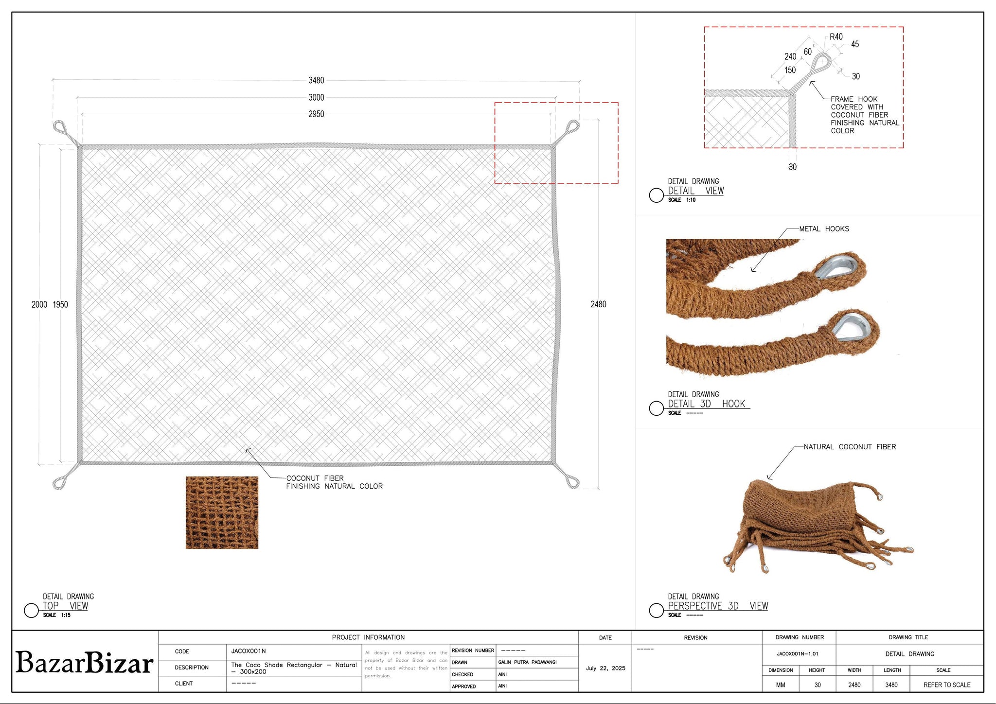 La Sombra Coco Rectangular - Natural - 300x200