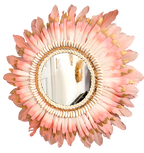 ESPEJO DE PLUMAS rosas y blancas con detalles en dorado