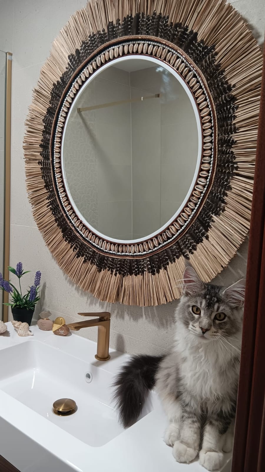 Espejo de fibras naturales y plumas "Irene" 1 metro