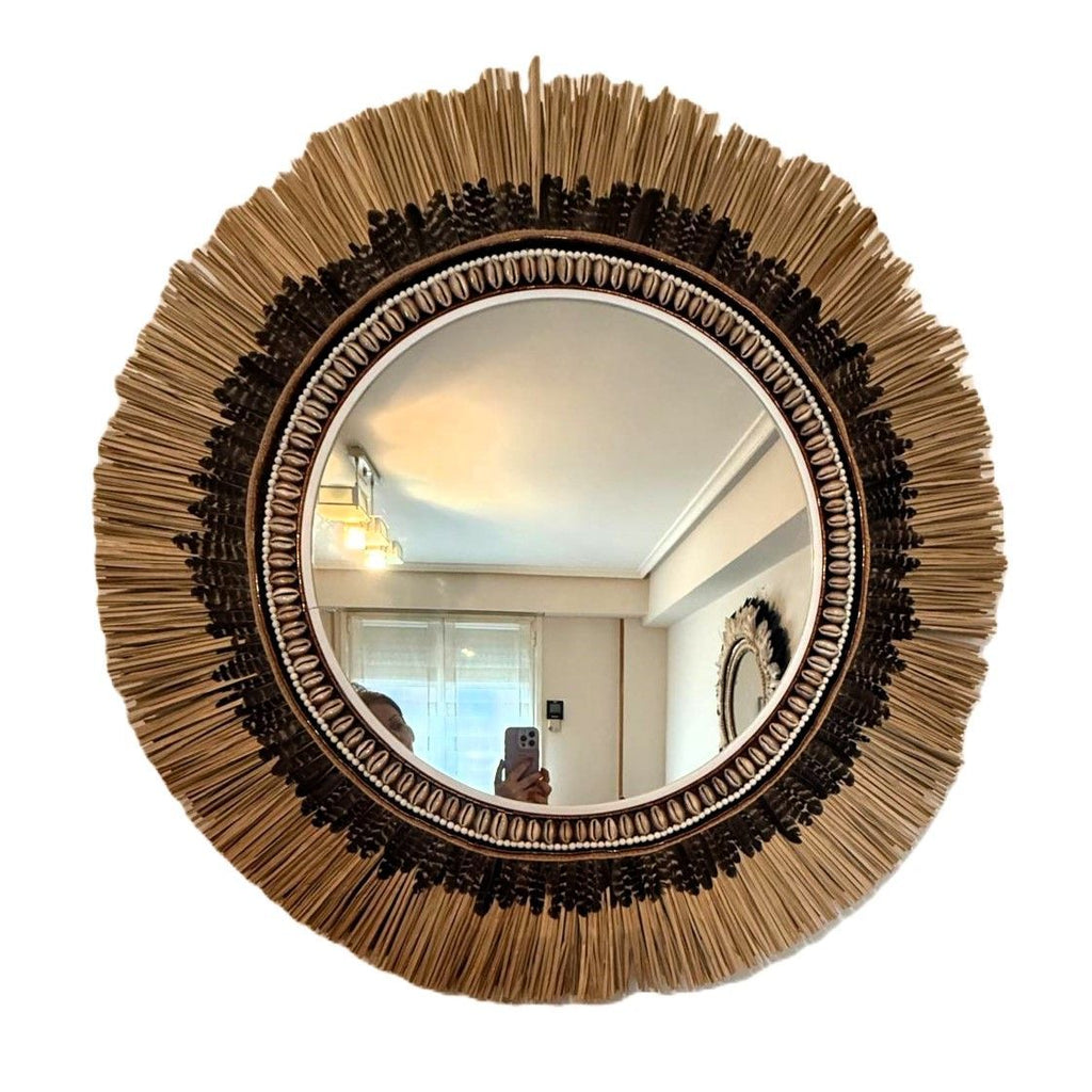 Espejo de fibras naturales y plumas "Irene" 1 metro