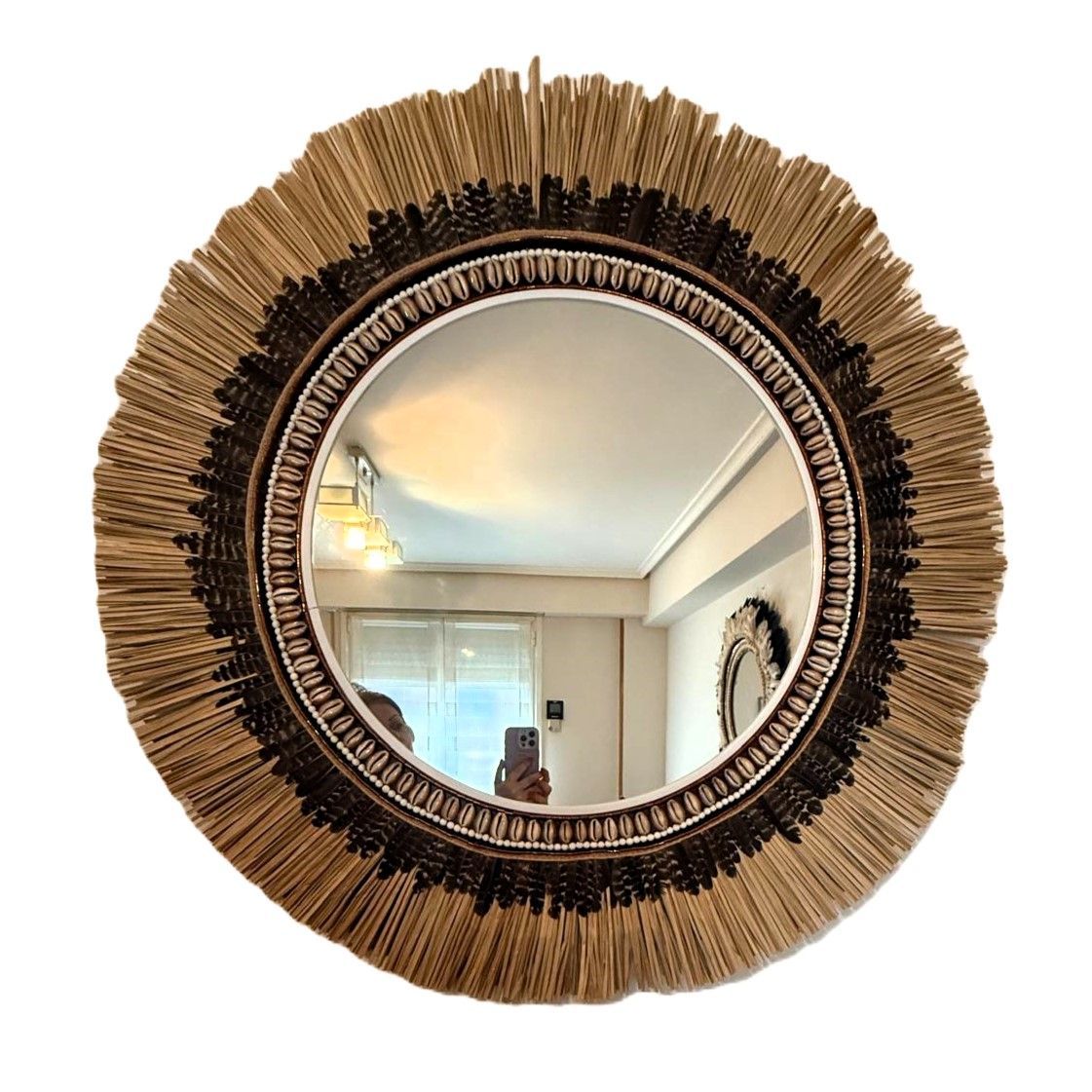 Espejo de fibras naturales y plumas "Irene" 1 metro