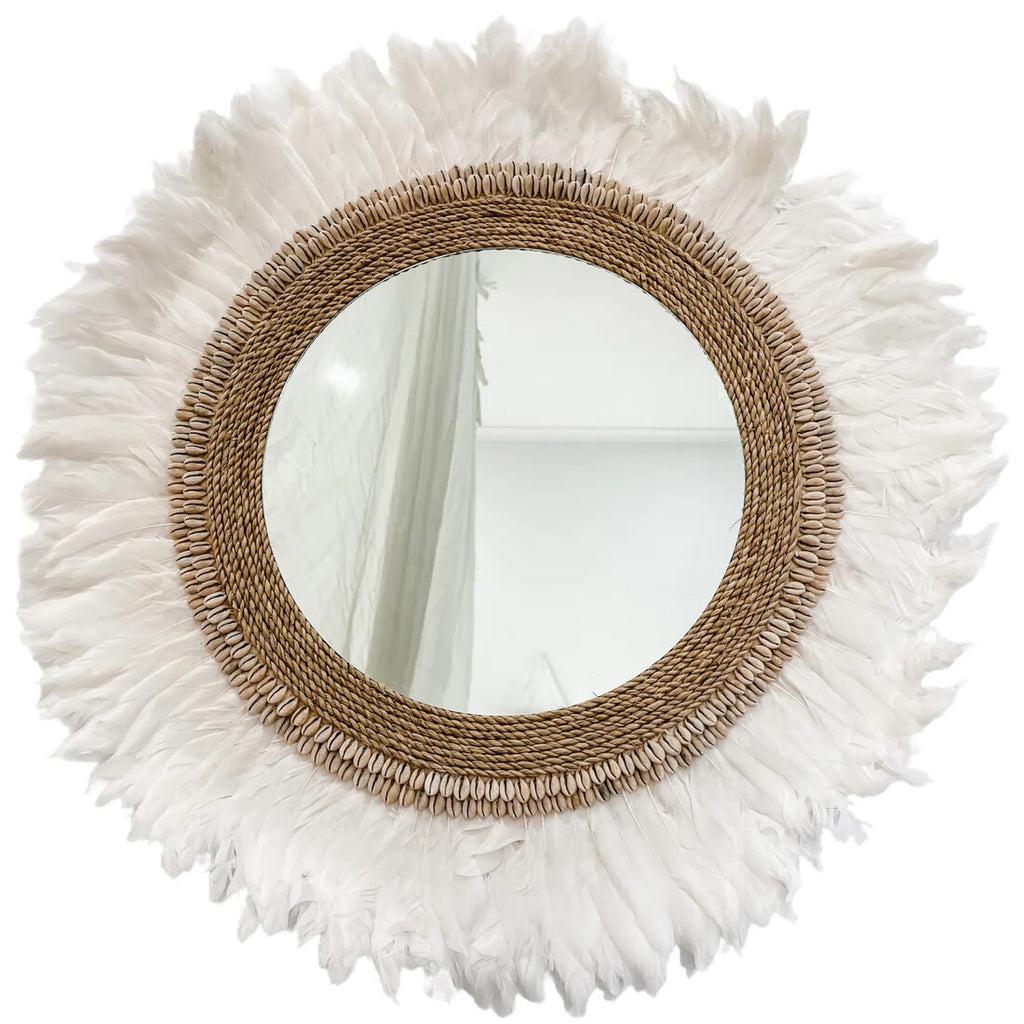 Espejo de plumas “Blanco Coral”