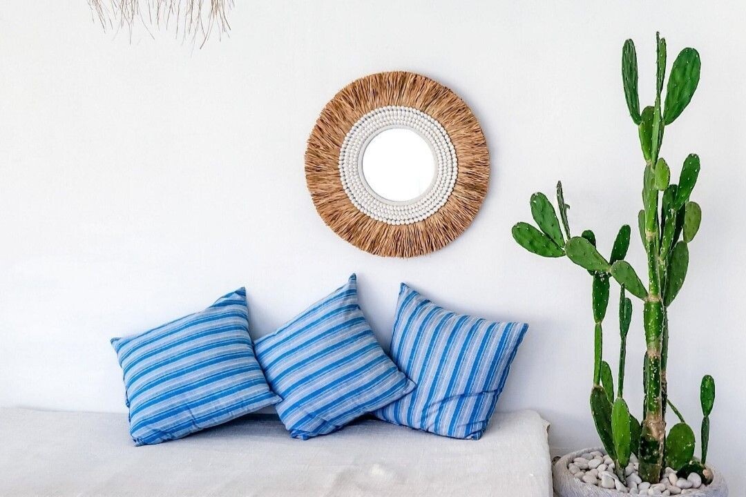 Espejo de fibras naturales | Con conchas