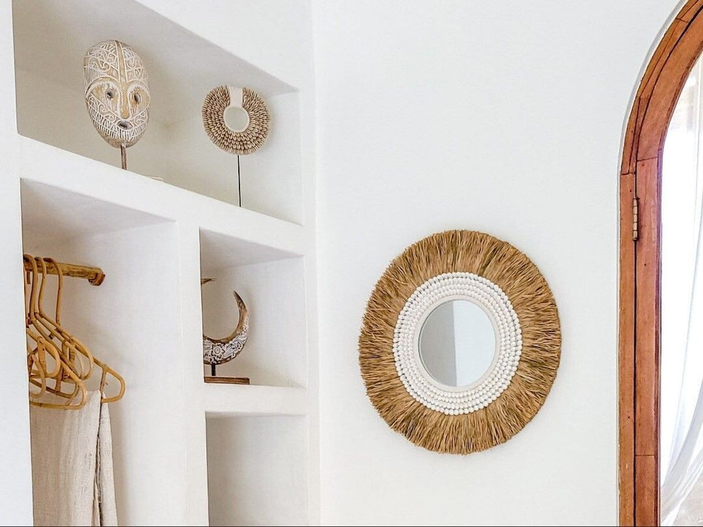 Espejo de fibras naturales | Con conchas