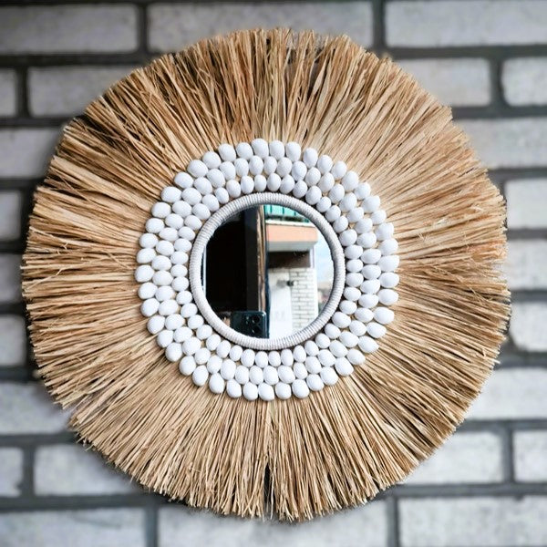 Espejo de fibras naturales | Con conchas