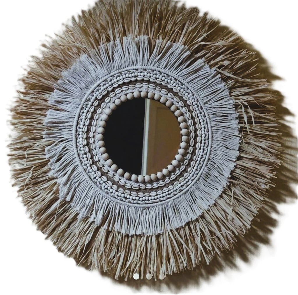 Espejo de fibras y macramé