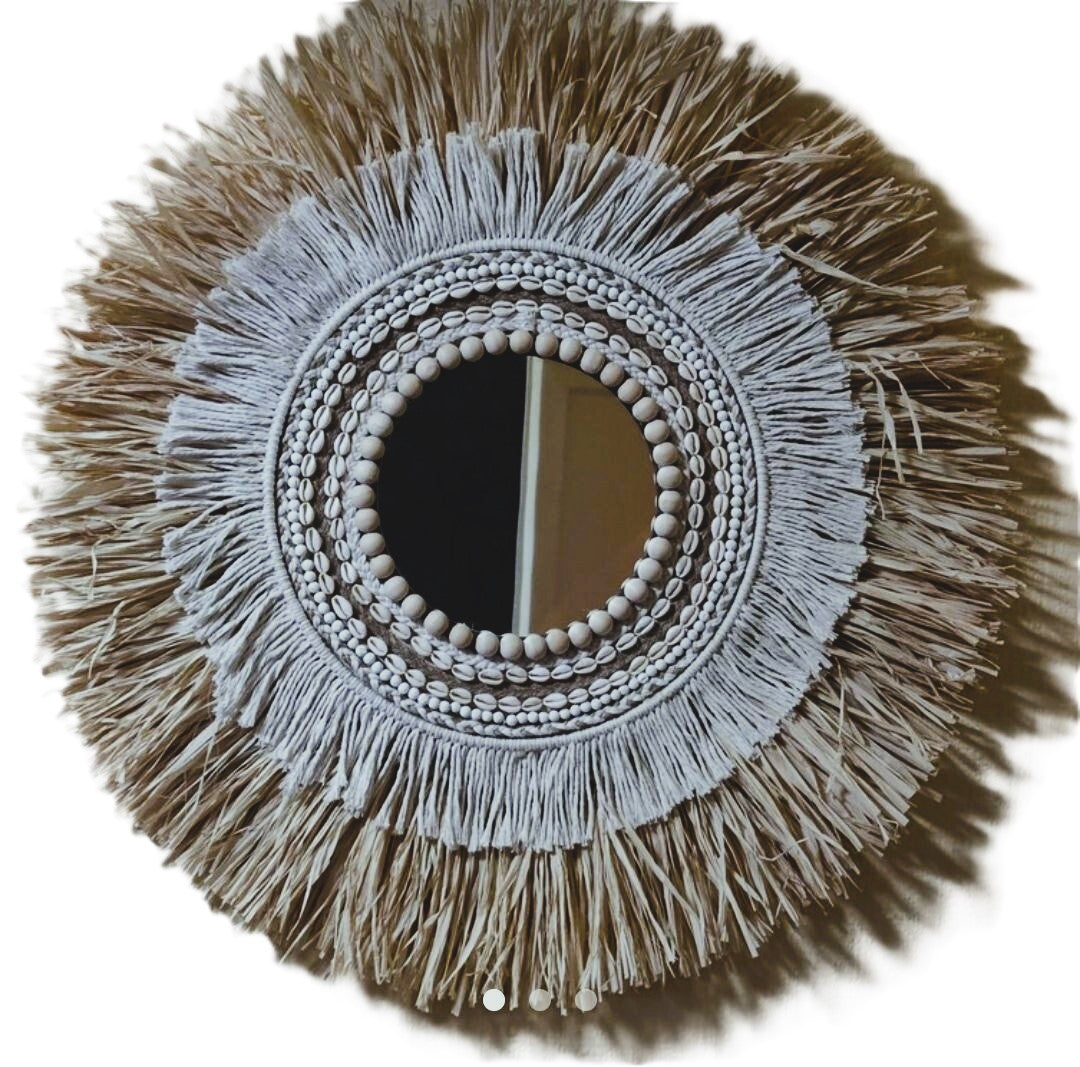 Espejo de fibras y macramé